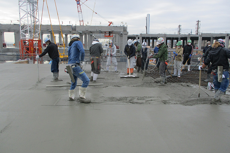 無機系床工事：定規トンボ摺り